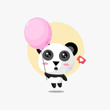 Cute panda floating with balloon illustration