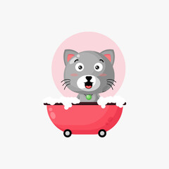 Illustration of a cute cat in the bathtub