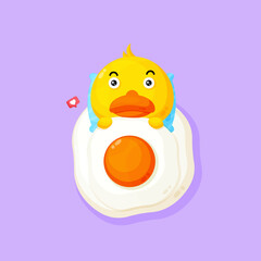 Illustration of cute duck sleeping on an omelet