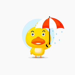 Illustration of cute duck with umbrella