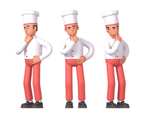 3d render of cook in white uniform thinking, making decision