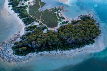 Isola dei Conigli, Porto Cesareo, Lecce, Salento, drone top down view