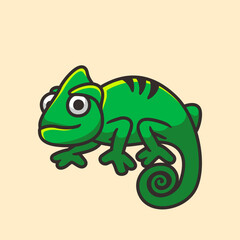 Cute chameleon cartoon character logo design, flat design style