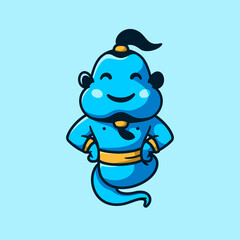 Cute genie mascot cartoon character , flat design style