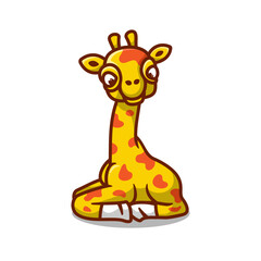 Cute giraffe cartoon logo design, flat design style