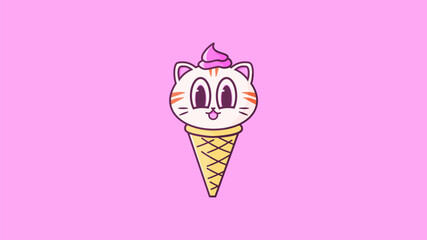 cartoon cute ice cream cat face mascot
