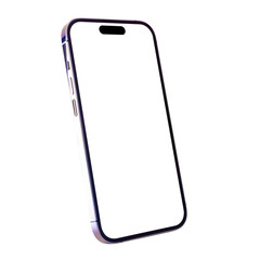 Mockup of mobile phone with blank white screen on white background