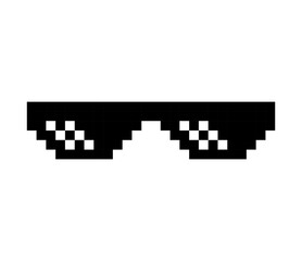 Fun retro pixel sun glass icon, life style meme sunglasses thug, vector illustration