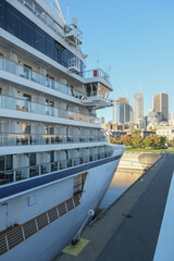 Viking cruiseship or cruise ship liner Star in port of Montreal, Canada on sunny day on St....