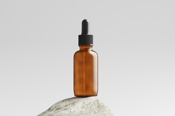 Amber Glass Dropper Bottle 3D Rendering White Blank Mockup