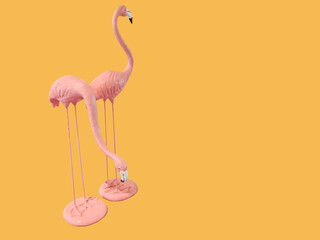 pink flamingo isolated on summer orange background