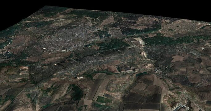 Lysychansk map rotate 360 loop ccw with 3d relief 4K satellite ground height