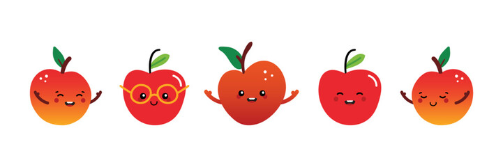 Set, collection of variety cartoon style apple characters for food and nature design.
- 534902330
