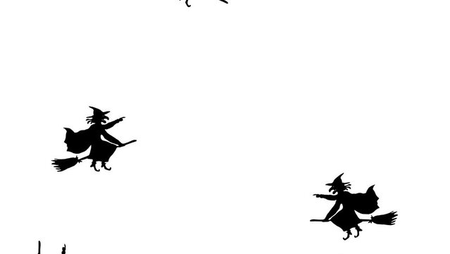 Halloween concept with witches flying on broom 4k.