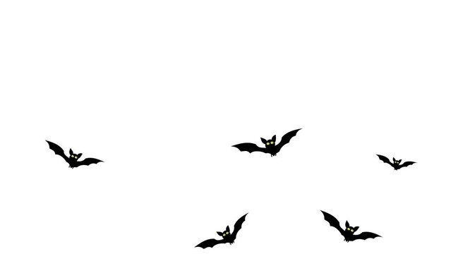 Halloween concept with flying bats on white background 4k.