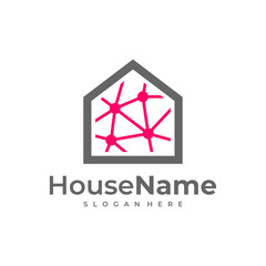 Fototapeta premium Home tech with connection dot line art style logo design vector. creative idea symbol technology. icon template.