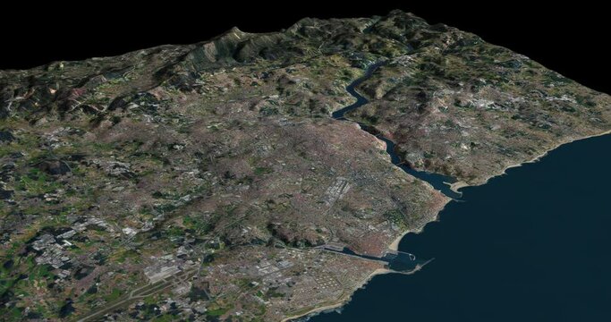 Porto map rotate 360 loop ccw with 3d relief 4K satellite ground height