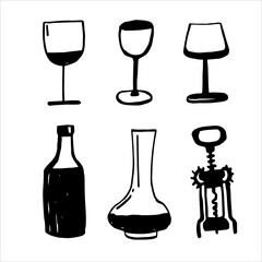 Vector set of illustrations of wine and winemaking