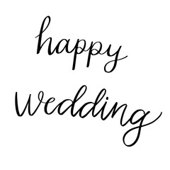 Happy wedding handwritten inscription. Vector