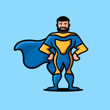 Superhero dad mascot cartoon, flat design style