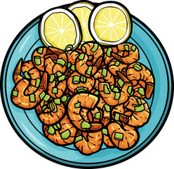 Yummy lemon shrimp cartoon illustration
