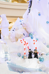 Christmas decor. Polar polar bears on an artificial iceberg