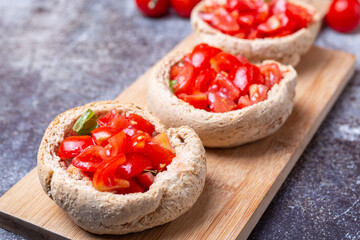 Bread baskets with cherry tomatoes. Quick, tasty and plant based appetizer.