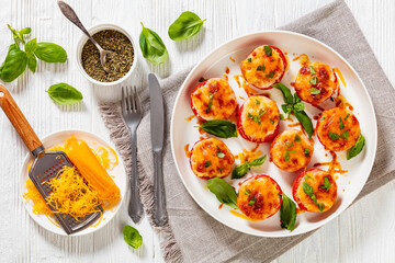 Baked Tomatoes with Mozzarella, Cheddar, Parmesan
