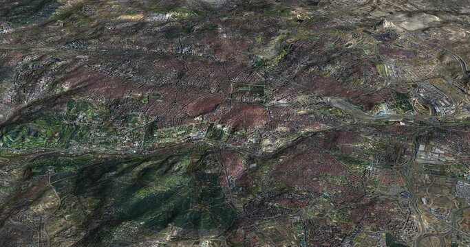 Madrid map rotate 360 loop ccw with 3d relief 4K satellite ground height