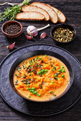 roast sweet potato and carrot soup with green peas