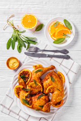 Grilled Orange roast Chicken legs with sage