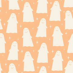 Seamless pattern vector Halloween ghost illustration.