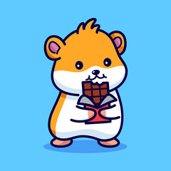 Cute hamster eating chocolate cartoon illustration