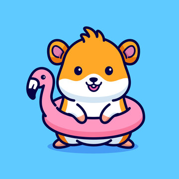 Cute hamster ready to swim cartoon illustration
