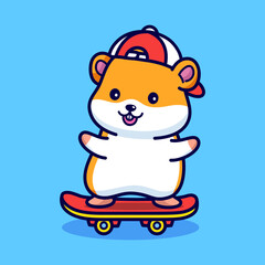 Cute hamster skateboard cartoon illustration