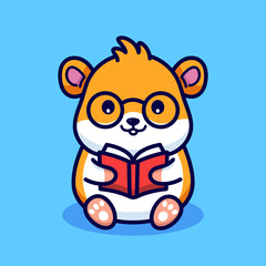 Cute hamster reading book cartoon illustration