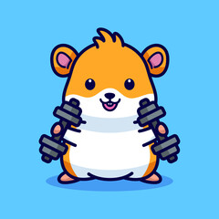 Cute hamster weightlifting cartoon illustration