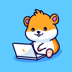 Cute hamster working on laptop illustration