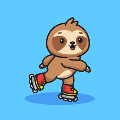 Cute sloth playing inline skate illustration