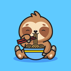 Cute sloth eating noodle illustration © yellowline