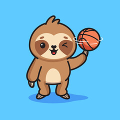 Cute sloth spinning basketball illustration