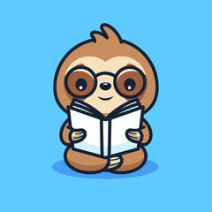 Cute sloth reading book illustration