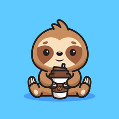 Cute sloth drinking coffee illustration