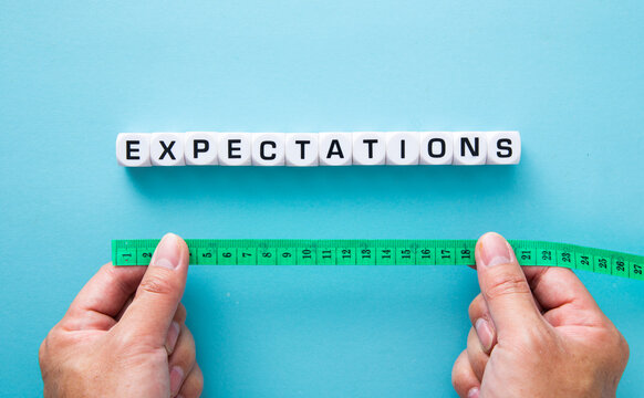 Tape measuring with Expectations word. Evaluation Concept