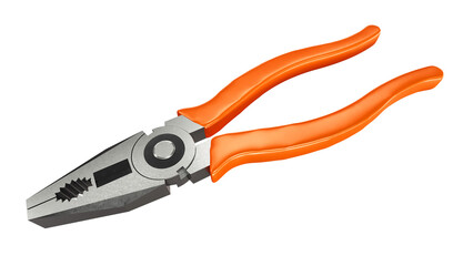 Pliers with orange plastic handles on a white background. 3d rendering.