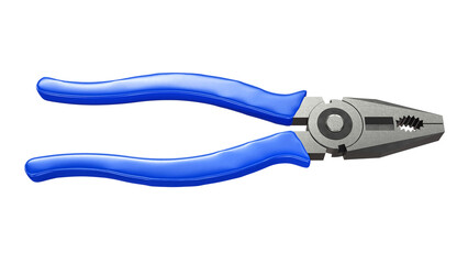 Pliers with blue plastic handles on a white background. 3d rendering.