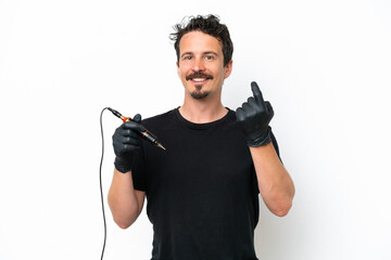 Tattoo artist man isolated on white background doing coming gesture