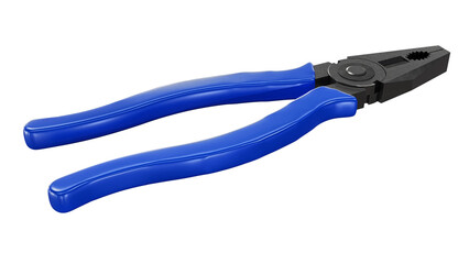 Pliers with blue plastic handles on a white background. 3d rendering.