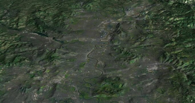 London map rotate 360 loop ccw with 3d relief 4K satellite ground height