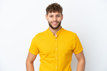 Obraz premium Young handsome caucasian man isolated on white background laughing